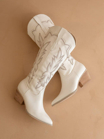 The Ainsley White | Embroidered Cowboy Western Boot