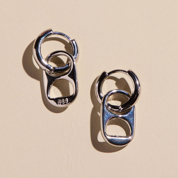 Silver Soda Tab Huggie Earrings