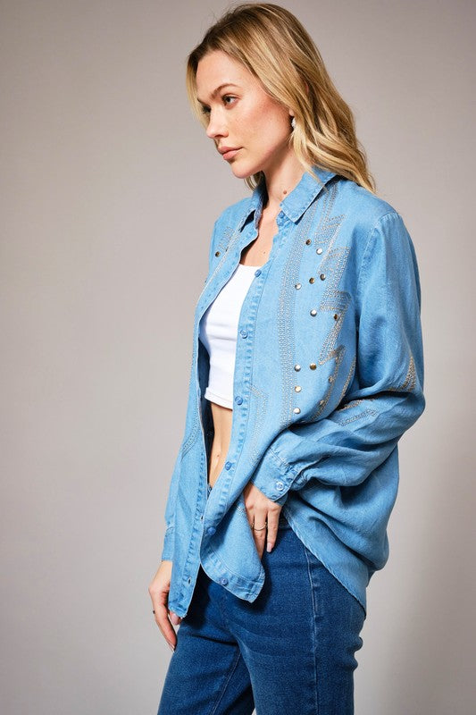 Rodeo Nights Embellished Denim Shirt