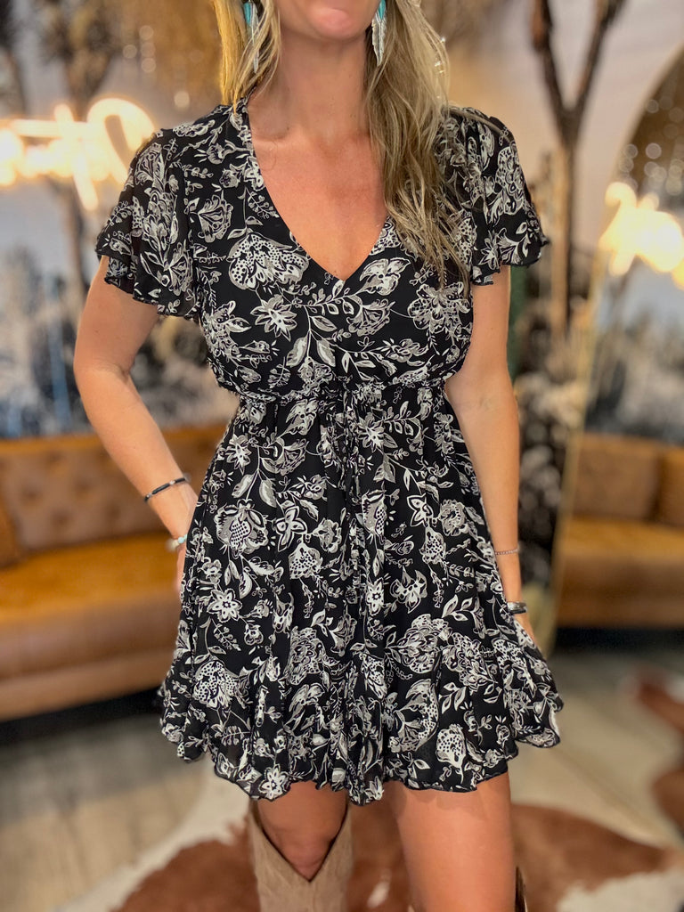 Bordeaux Black Rose Ruffle Dress