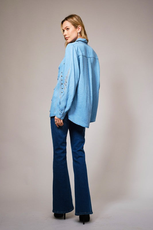 Rodeo Nights Embellished Denim Shirt
