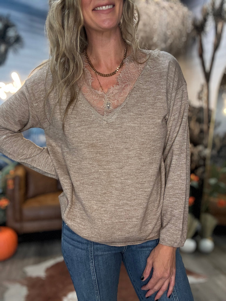 Taupe & Lace Sweater