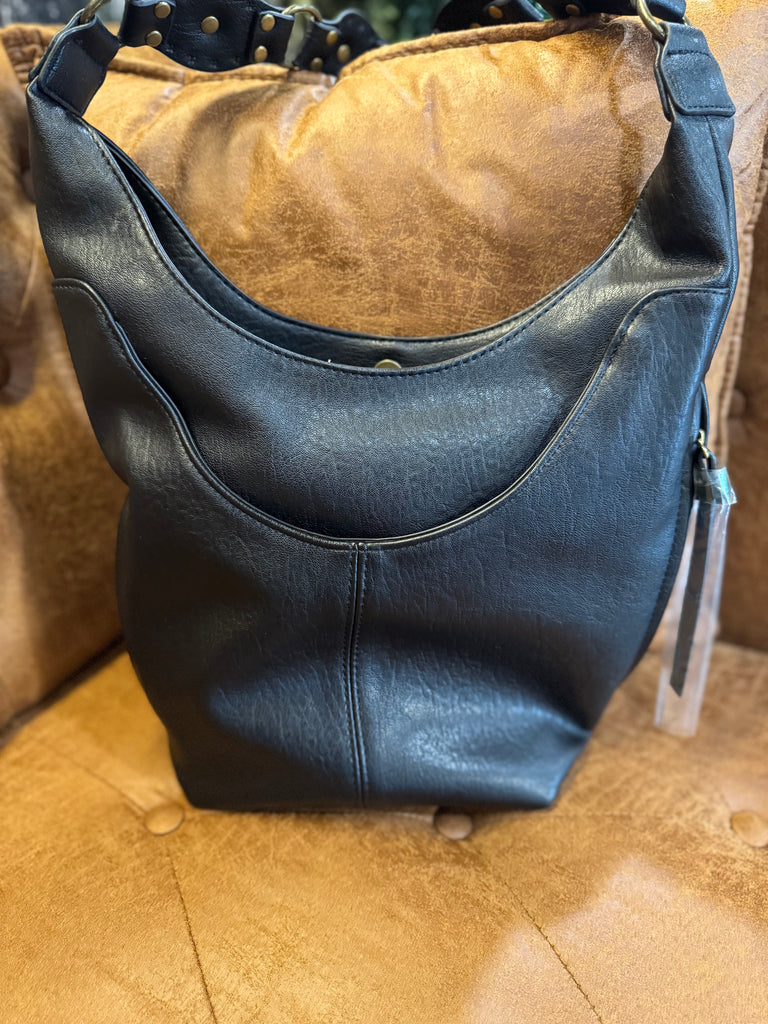 Black & Gold Concho Strap Bag