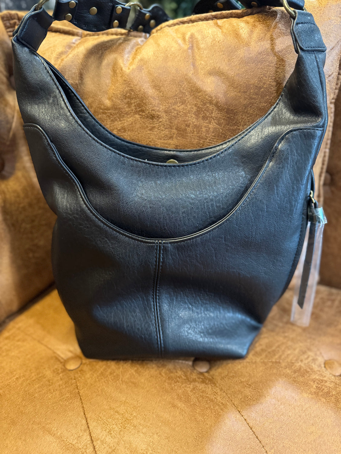 Black & Gold Concho Strap Bag