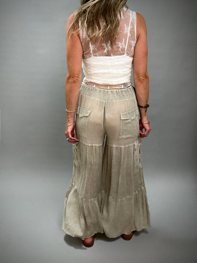 Dusty Sage Wide Leg Cargo Pants