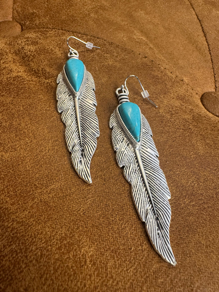 Navajo Feather Turquoise Earrings