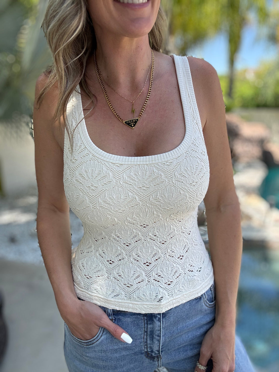 Strapped Lace Built in Bra Tank