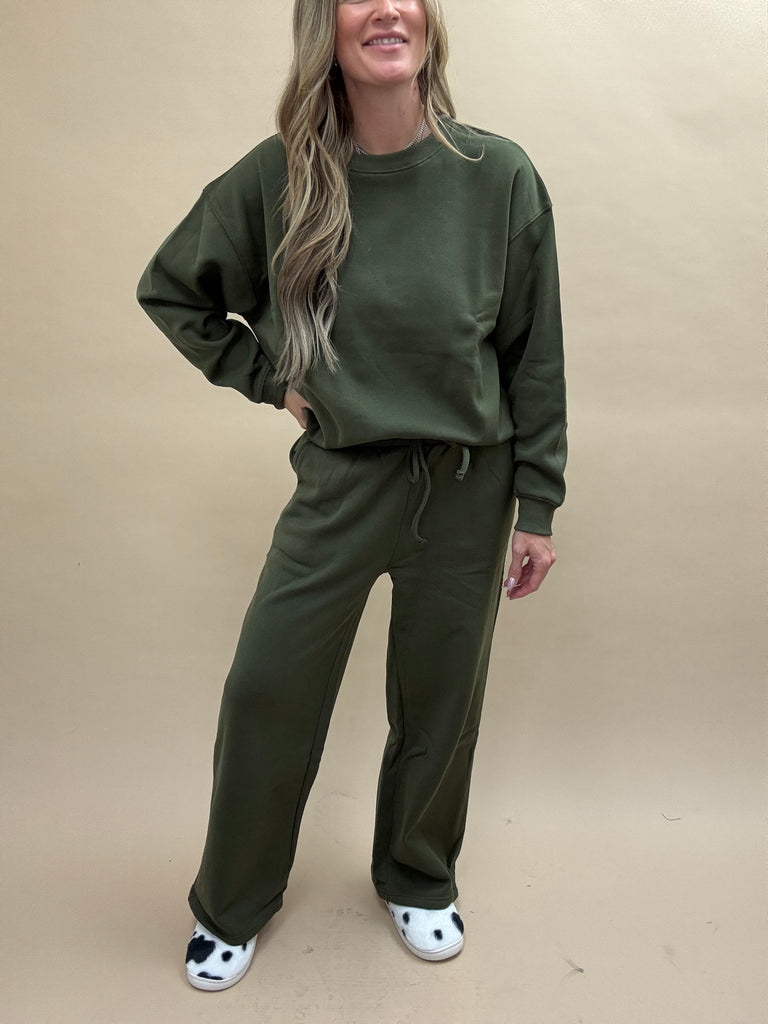 Fleece Olive Sweats Set