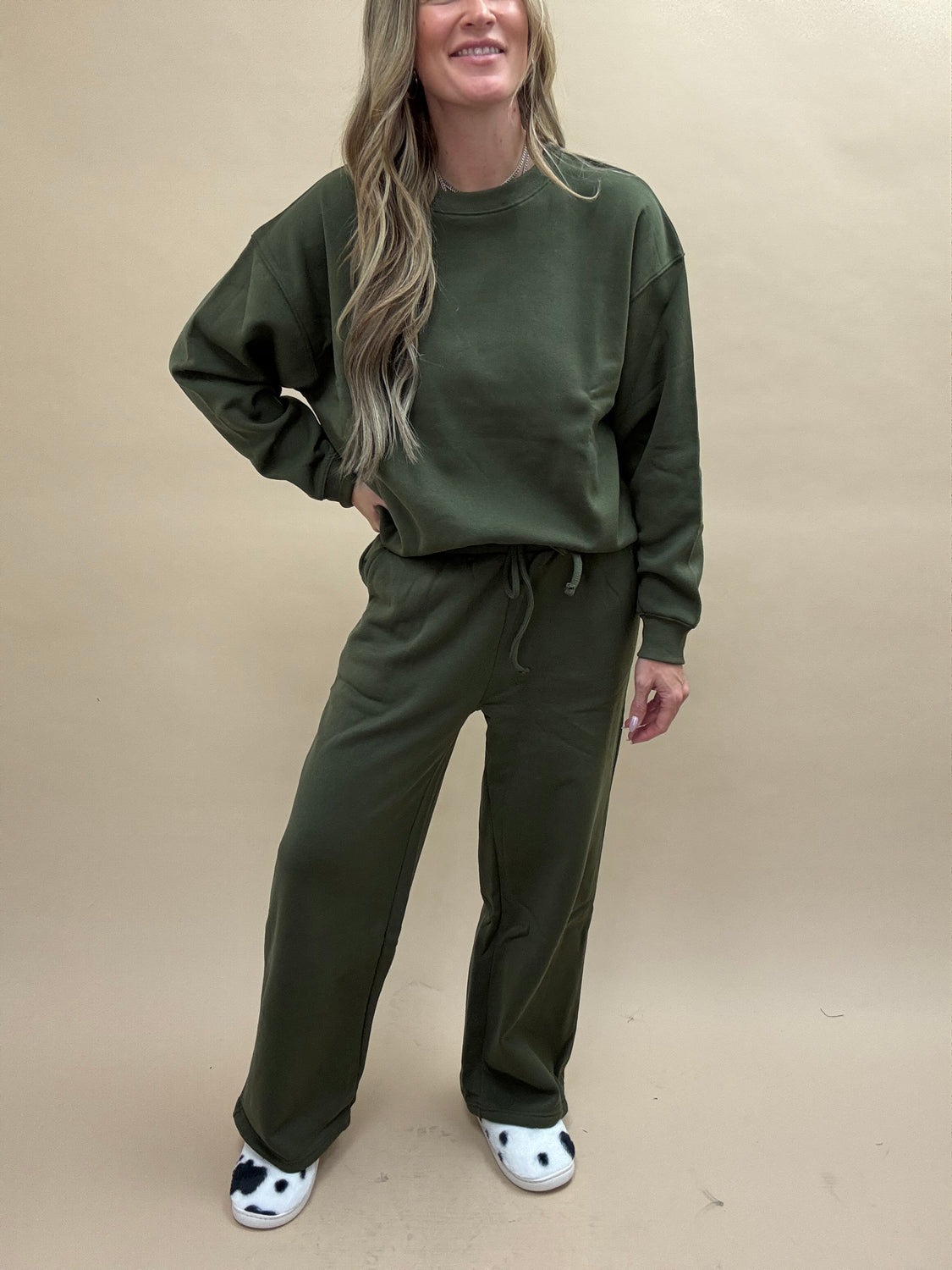 Fleece Olive Sweats Set