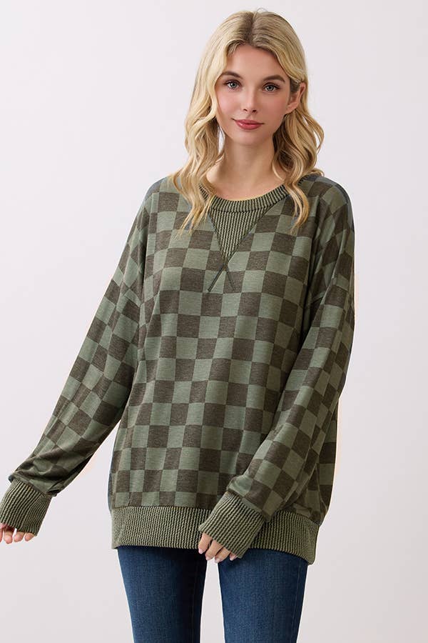 Checker Drop Shoulder Pullover