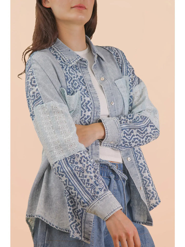 Tucson Aztec Denim Button Down Shirt