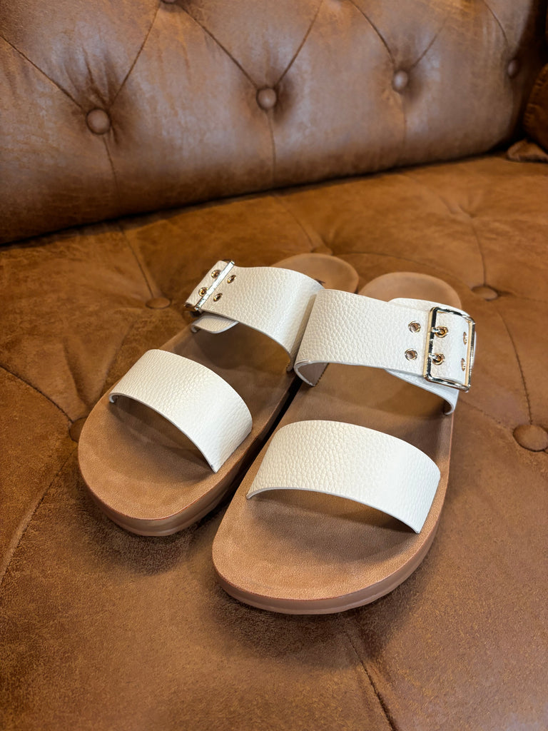 White Double Strap Slide