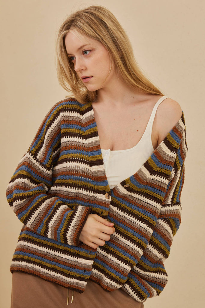 Multi Color Striped Button Down Cardigan