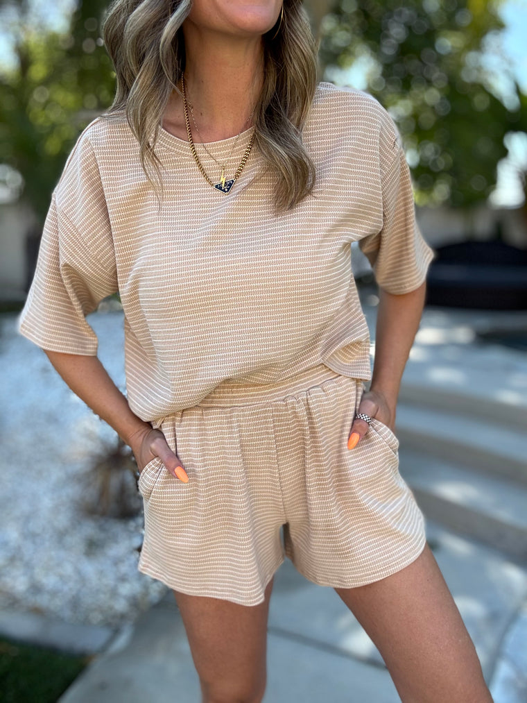 Lola Taupe Striped Shorts Set