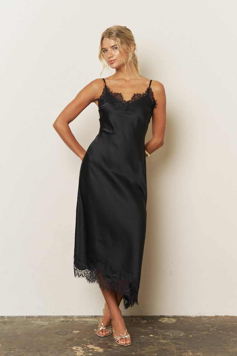 Onyx Lace Satin Slip Dress