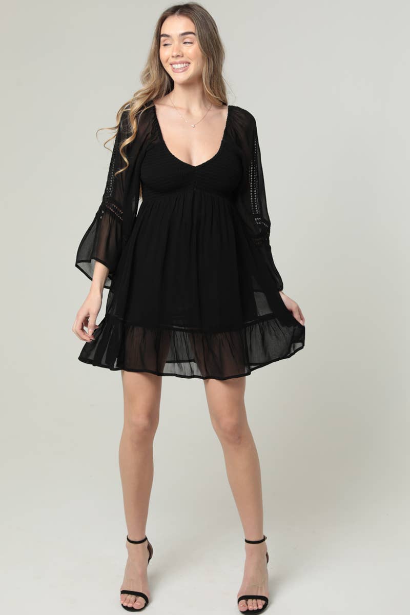 Sheer Sleeve Black Dress