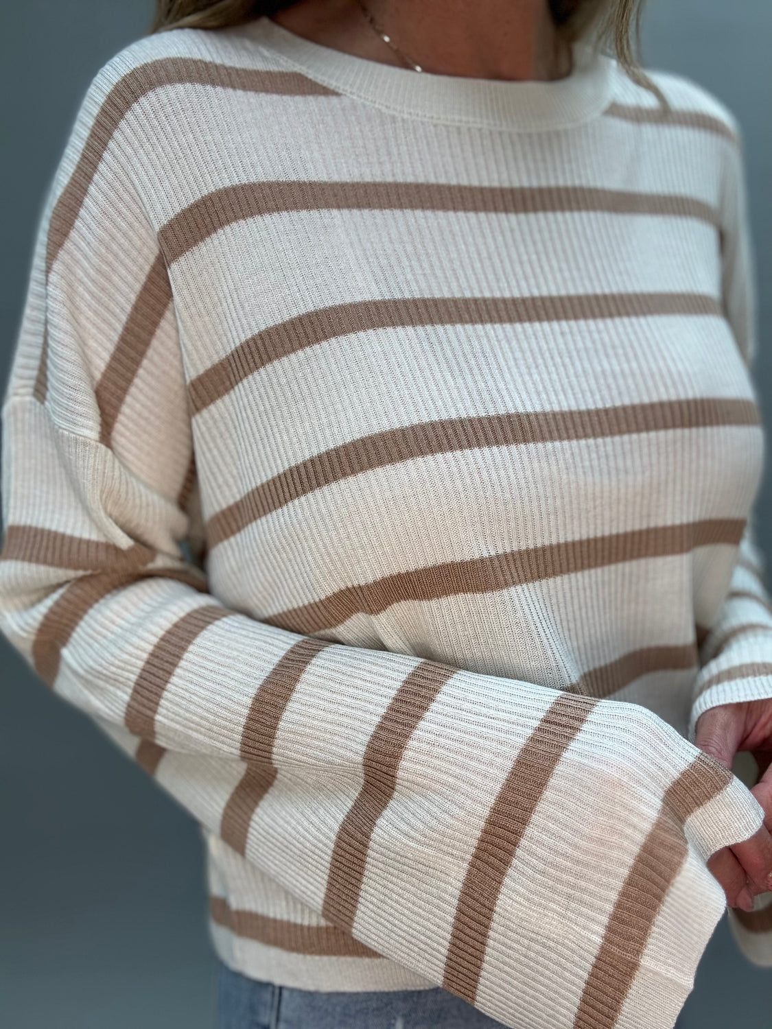 Bell Sleeve Mocha Stripe Long Sleeve