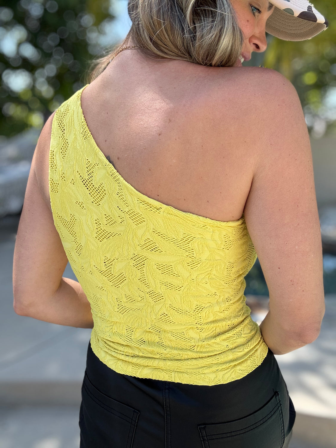 Bumble Bee Lace One Shoulder Tank
