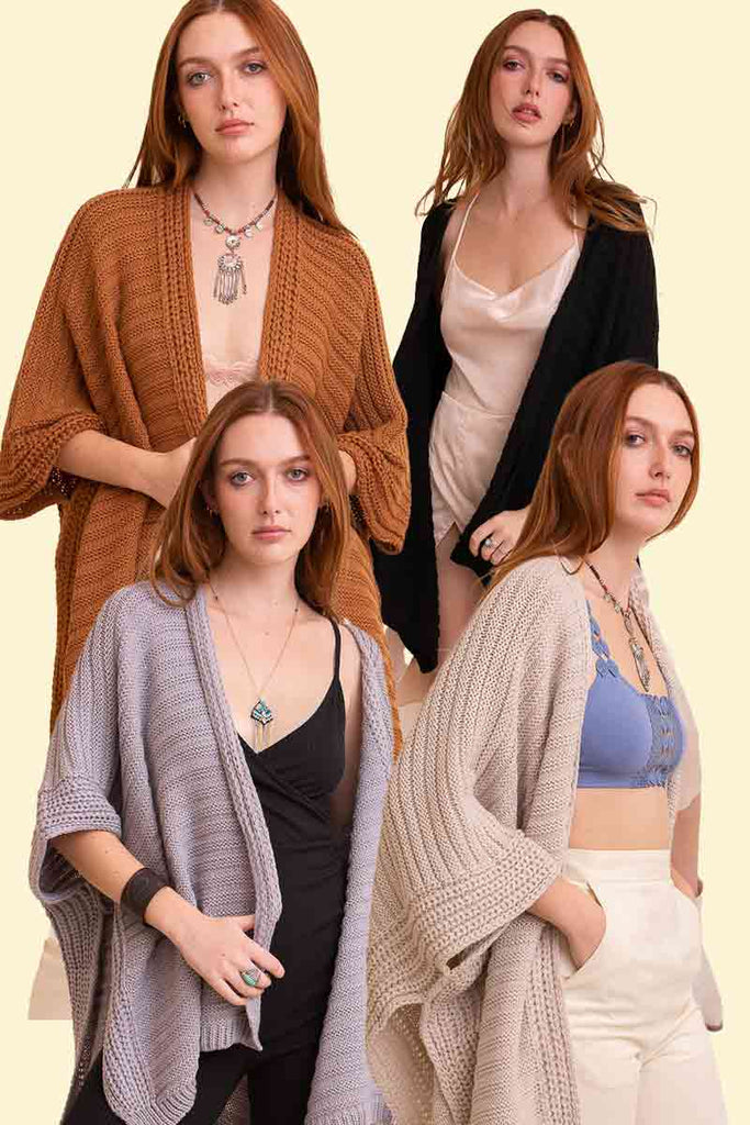 Fashionable Ridged Rib Knit Ruana – Perfect for Autumn 🍁