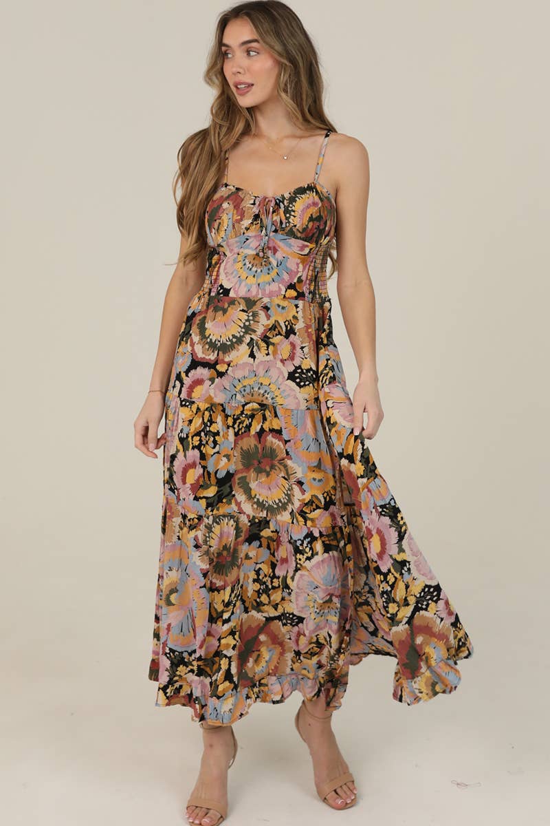 Donna Floral Side Slit Midi Dress
