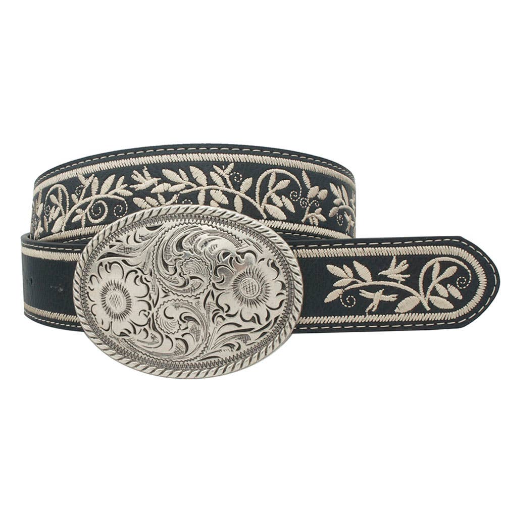 Embroidered Sliver Buckle Belt