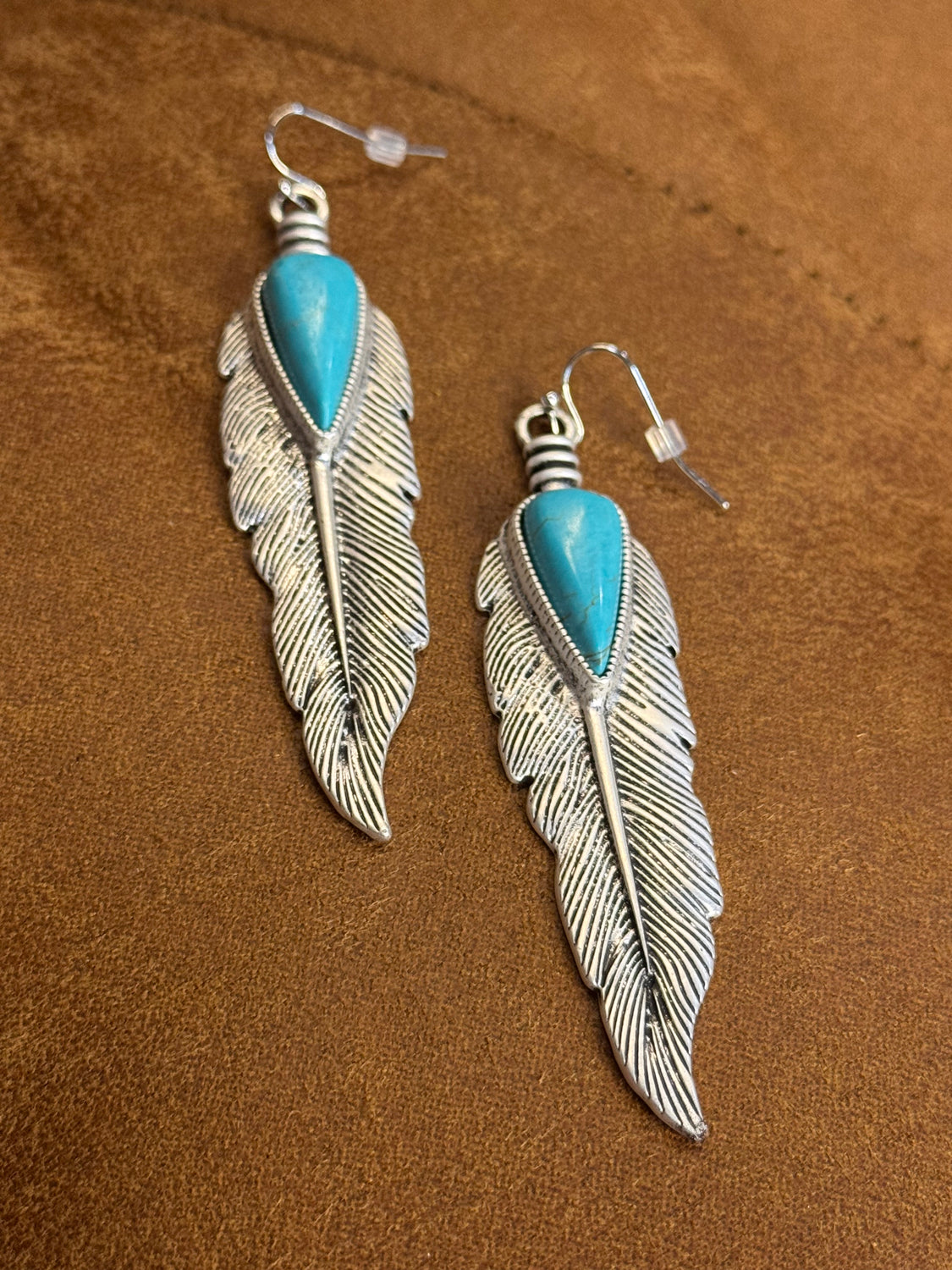 Navajo Feather Turquoise Earrings