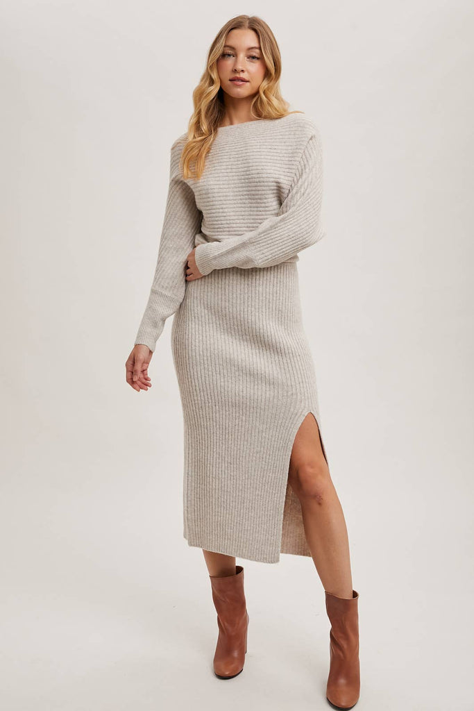 Cold Shoulder Oatmeal Sweater Dress