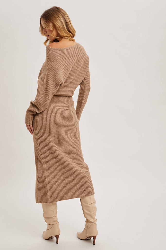 Cold Shoulder Oatmeal Sweater Dress