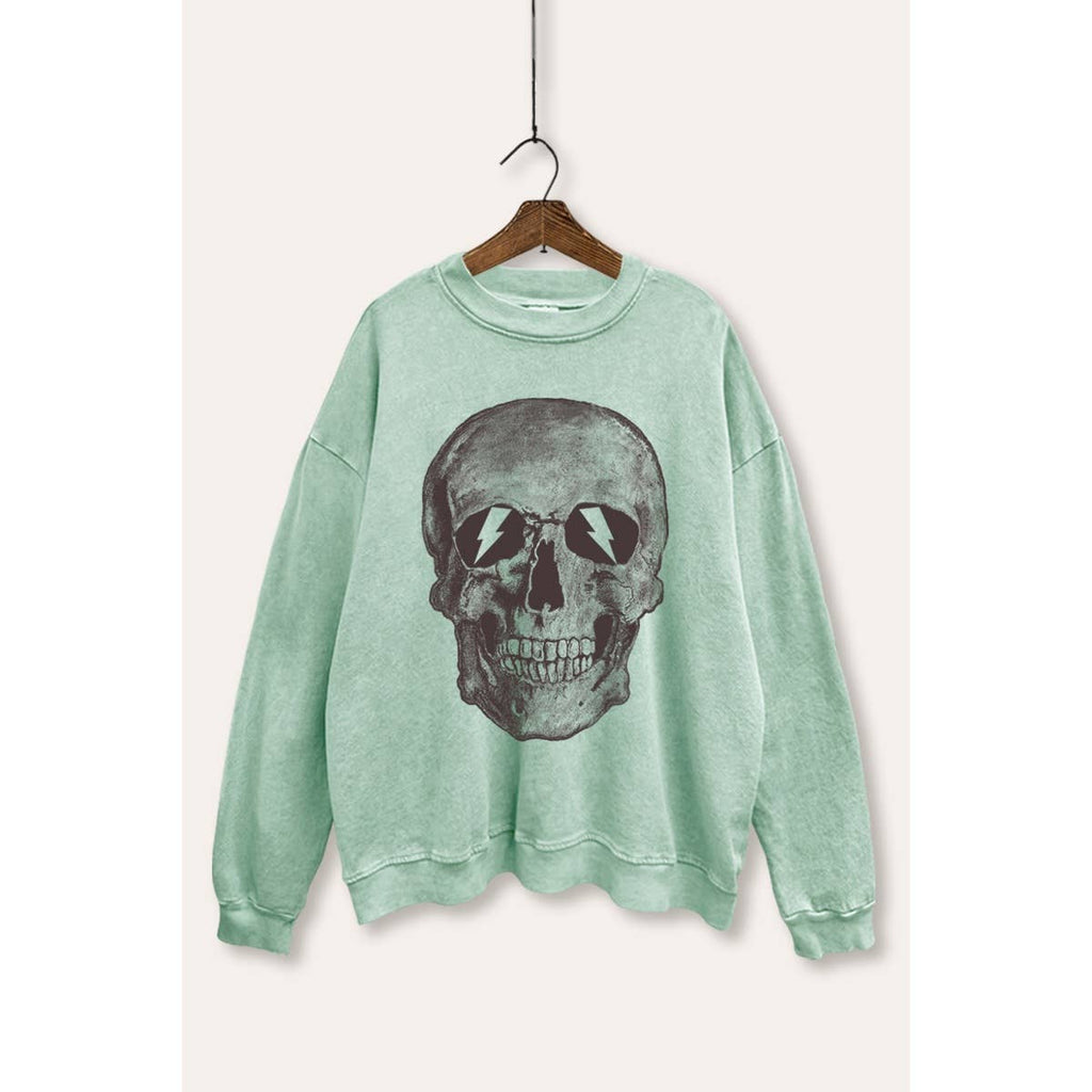 SKULL HEAD GRAPHIC COZY TERRY SWEATER