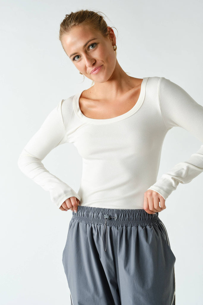 Scooped Rib Long Sleeve Top