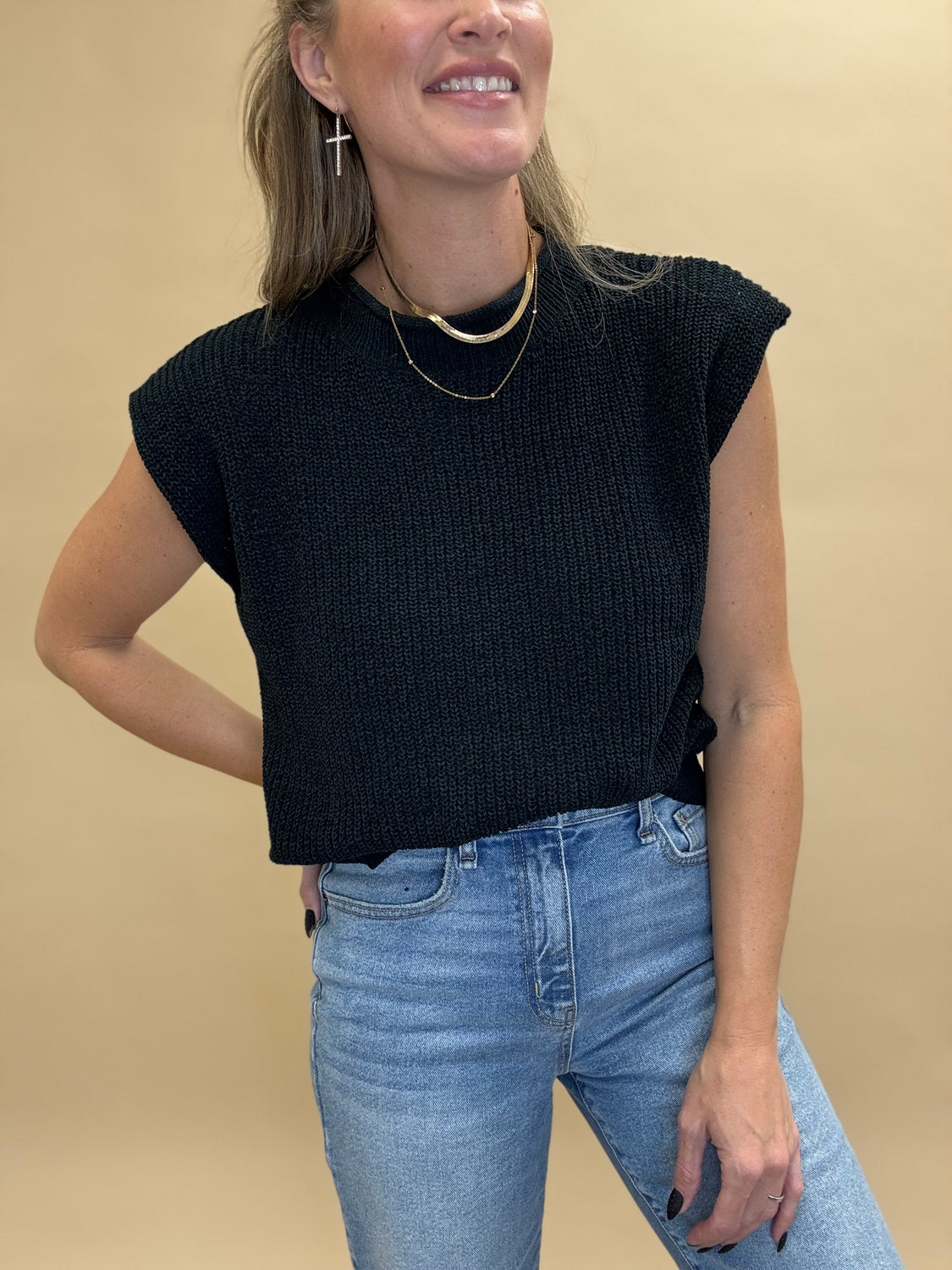 Black Mock Neck Sweater Top