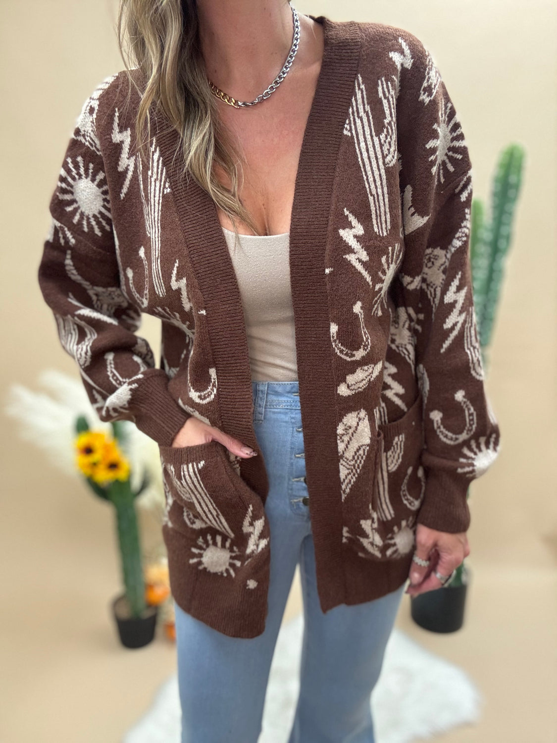 Western Print Cardigan