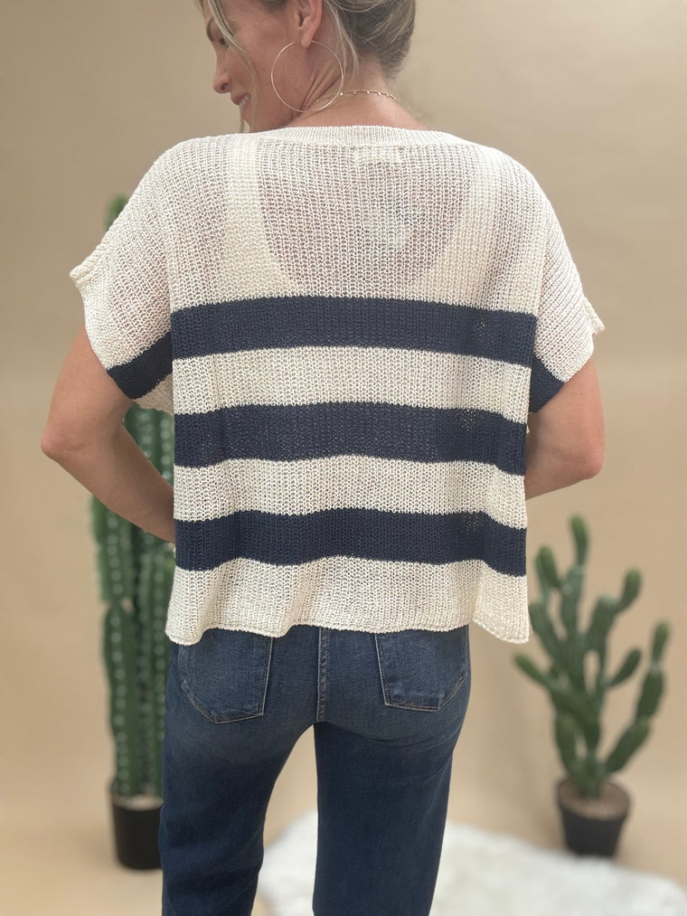 Navy Stripe Knit Sweater Top