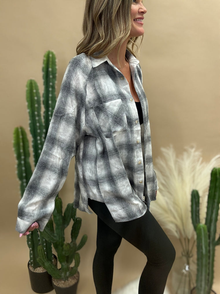 Laura Oat Plaid Washed Flannel Shirt