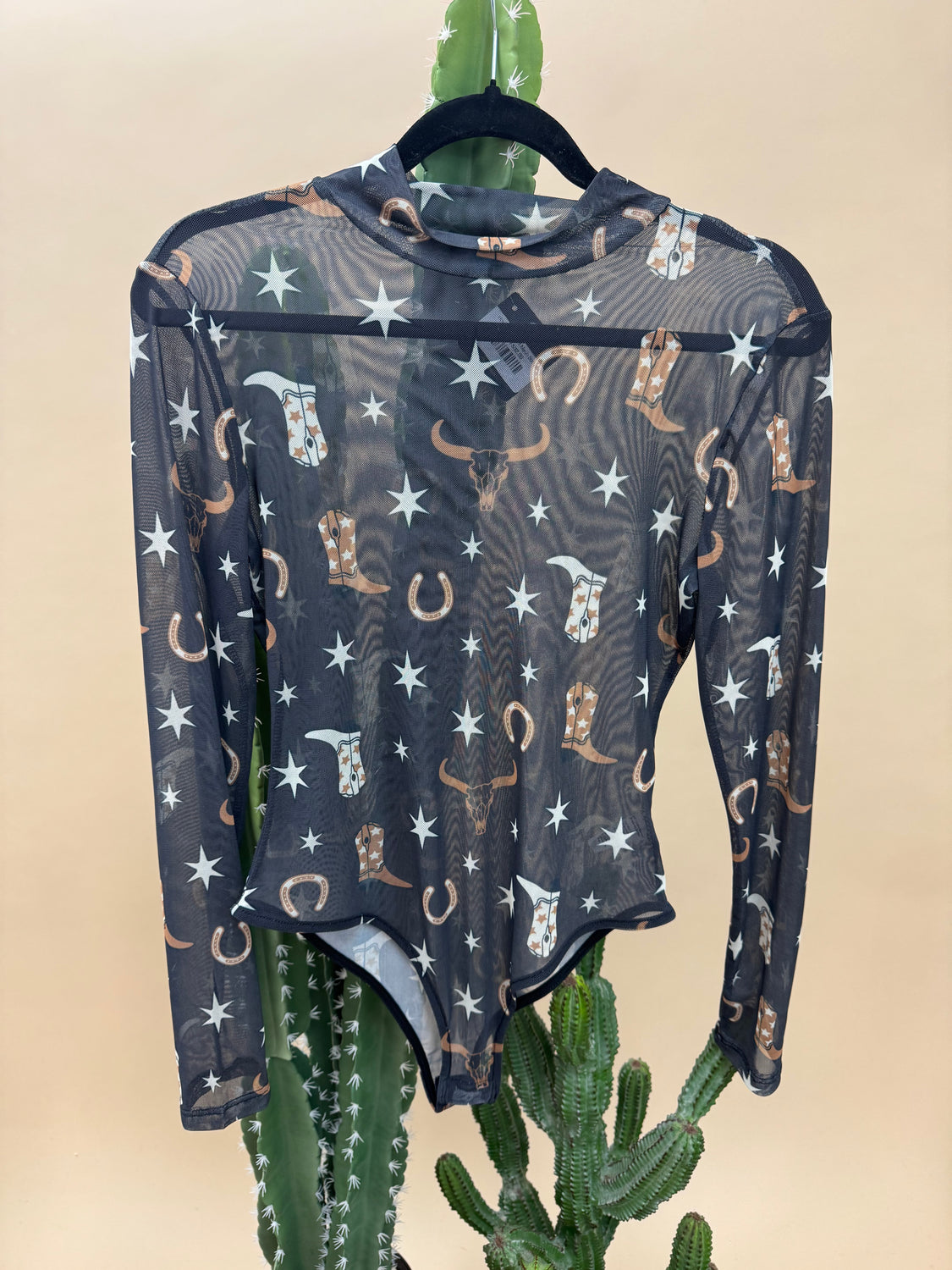 Horseshoe Print Mesh Bodysuit