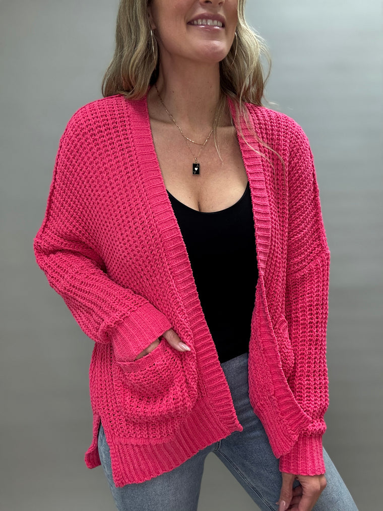 Bubble Gum Pink Chenille Cardigan