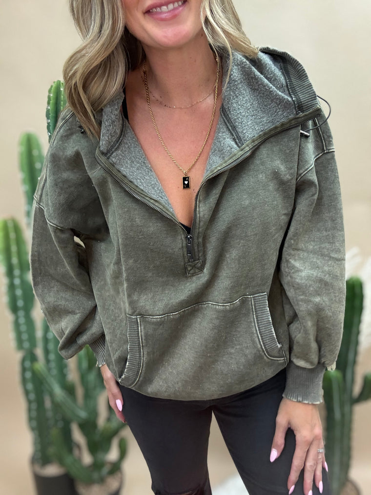 Mesa Olive Acid Washed Sweatshirt