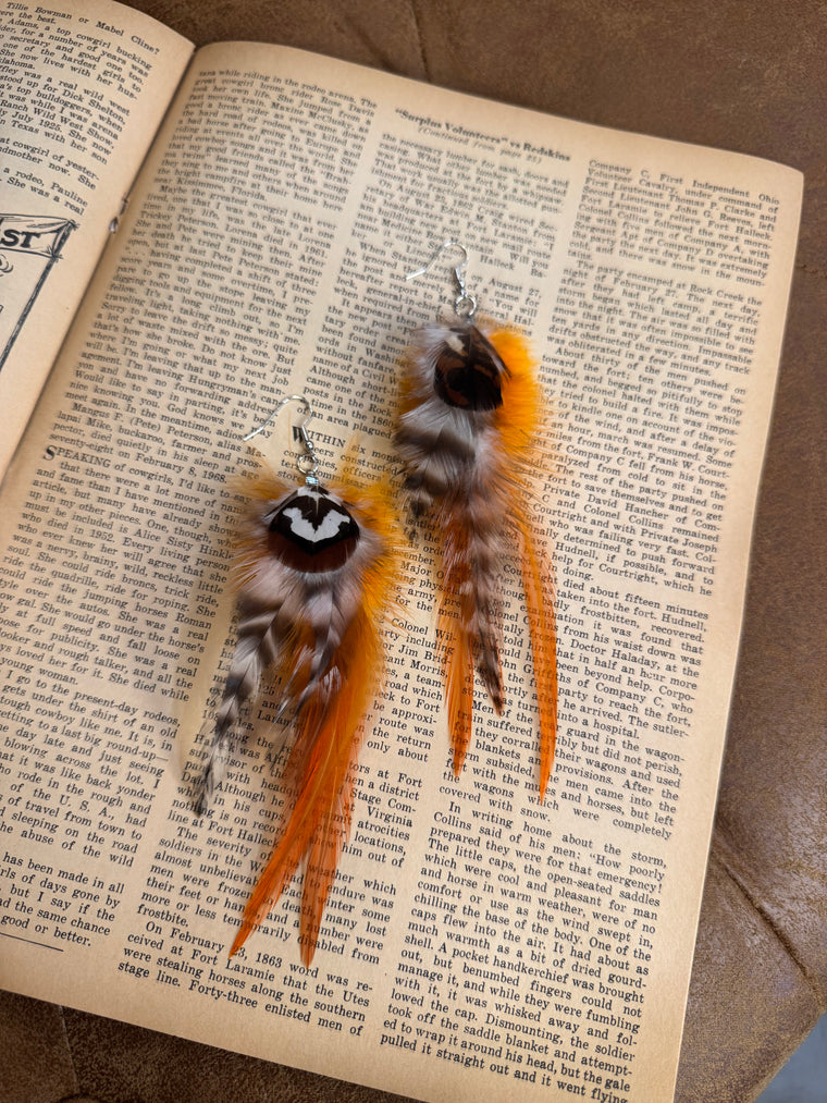 Orange Feather Earrings