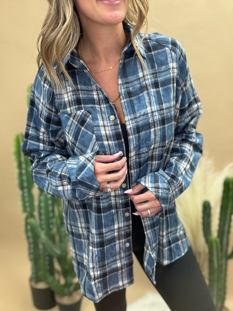 Laura Blue Plaid Washed Flannel Shirt