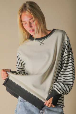 Stripe Doleman Sleeve Pullover