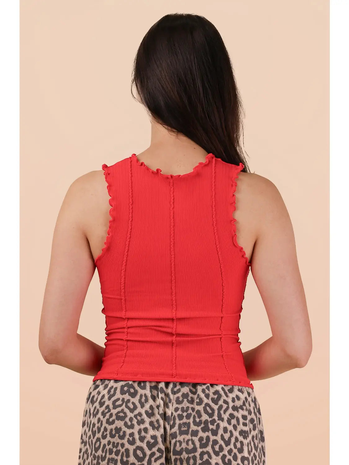 Cherry Red Ruffle Edge Tank Top