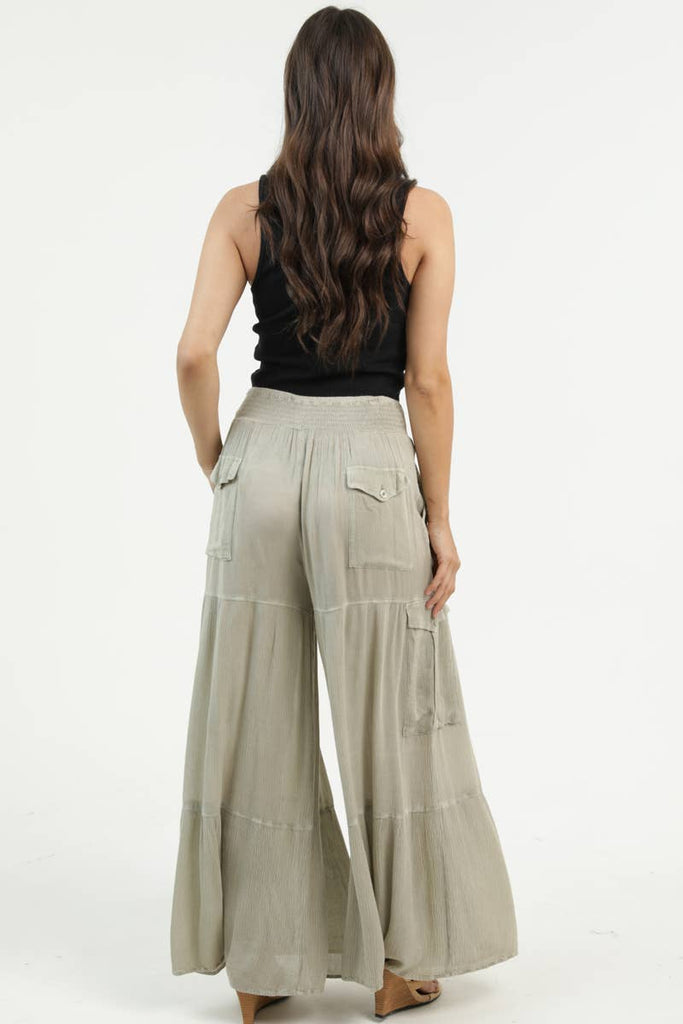 Dusty Sage Wide Leg Cargo Pants