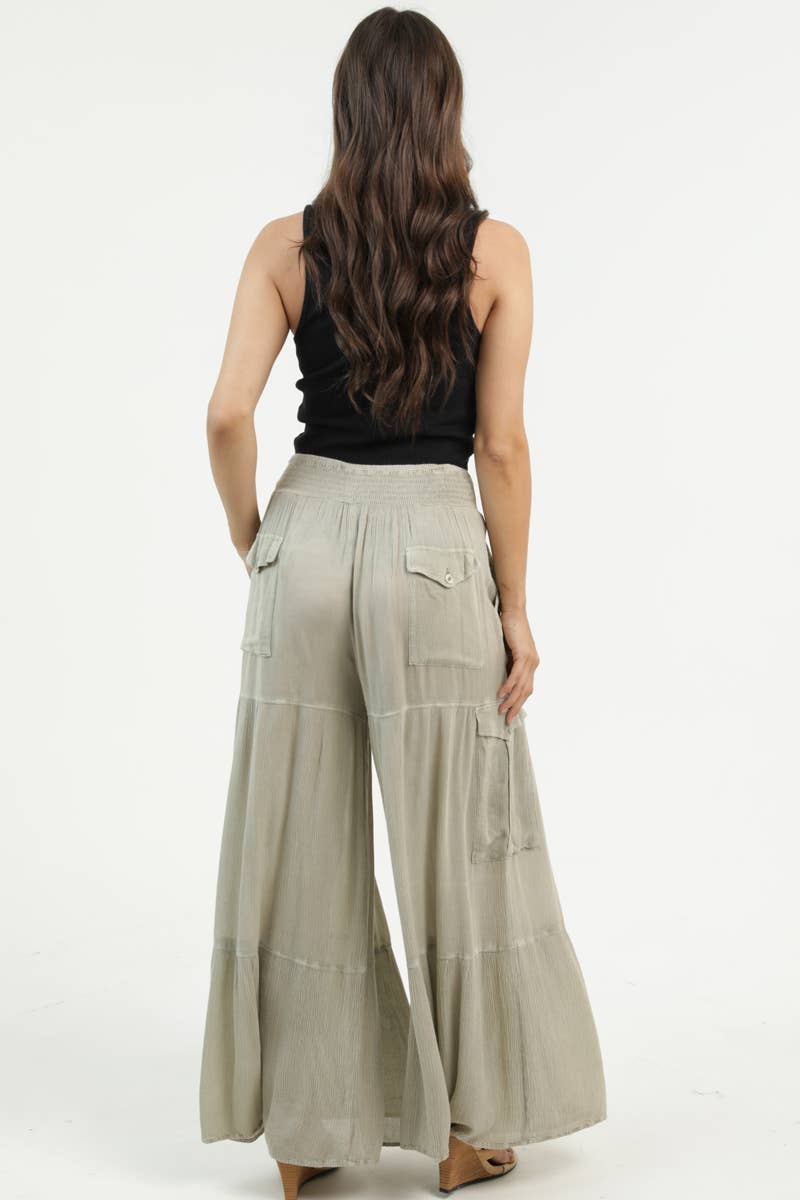 Dusty Sage Wide Leg Cargo Pants