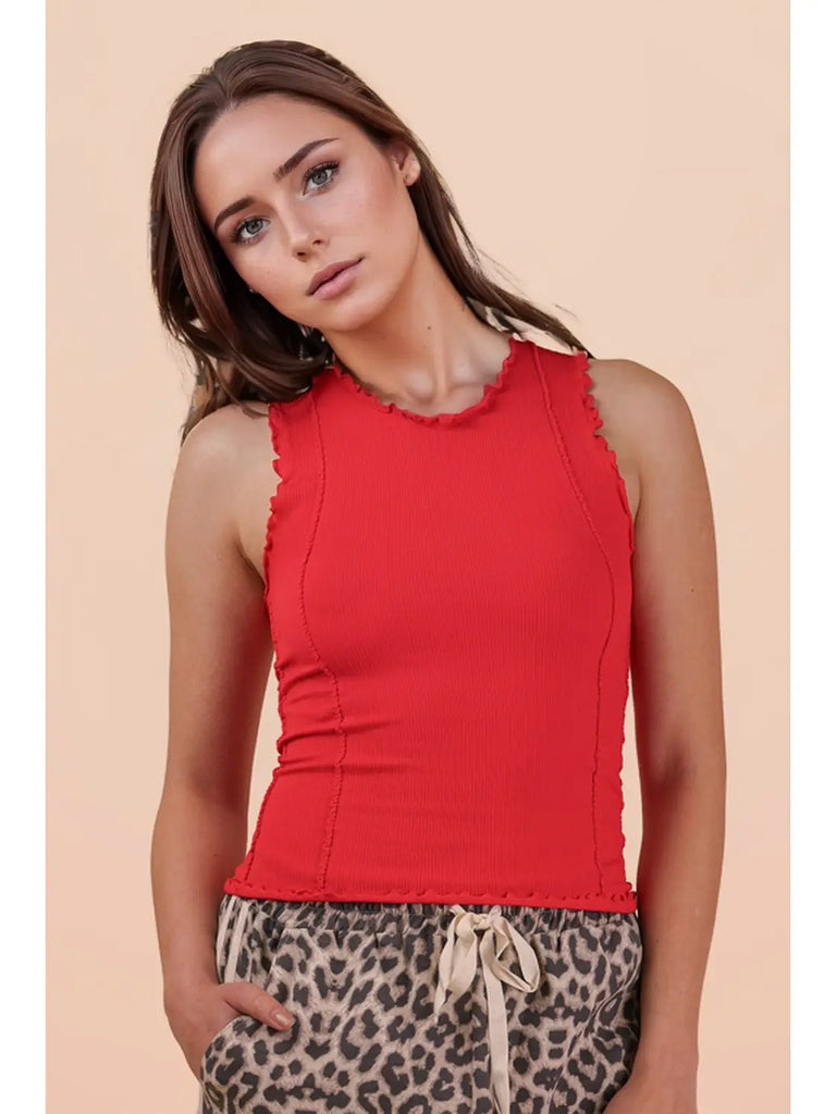 Cherry Red Ruffle Edge Tank Top