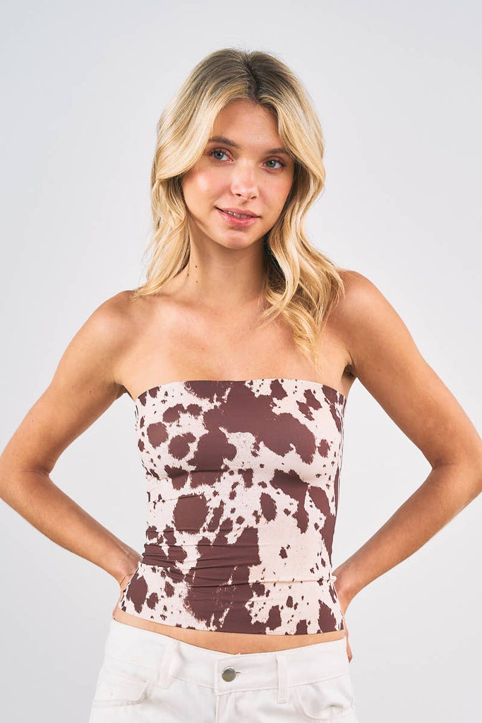 Cattle Drive Cow Print  Tube Top