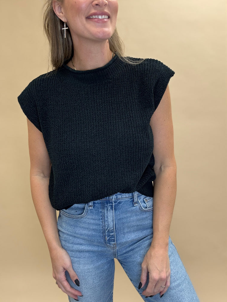 Black Mock Neck Sweater Top
