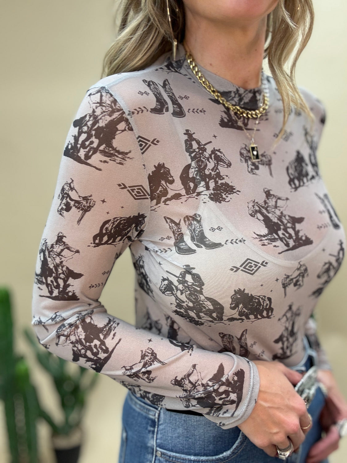 Old West Gray Mesh Long Sleeve