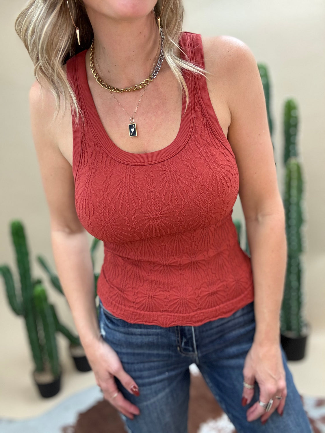 Full Length Lace Embossed Tank