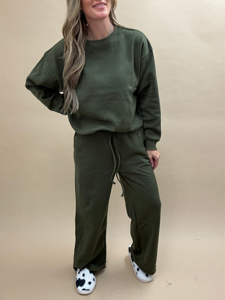 Fleece Olive Sweats Set