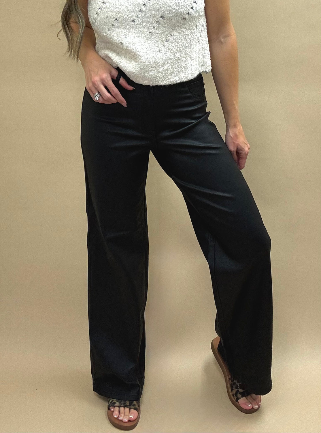 Faux Leather Straight Leg Pants
